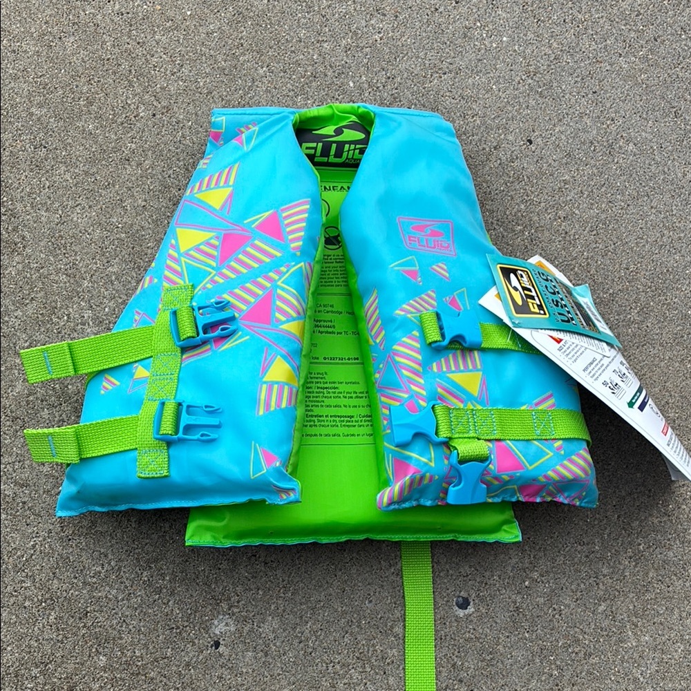Fluid Blue and Green Life Vest with Adjustable Straps